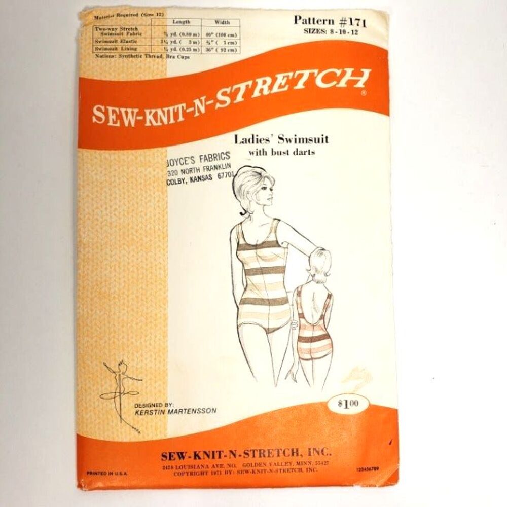 Vintage Woman's Bathing Suit Pattern Size 8-12 Sew Knit N Stretch # 171 Uncut